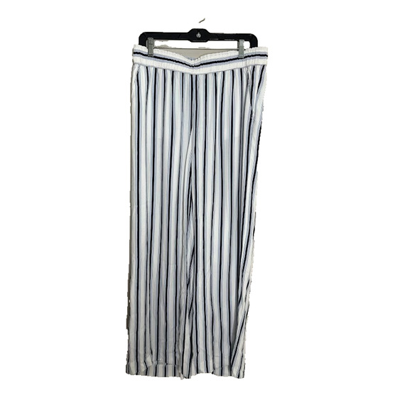 Ann Taylor LOFT Blue White Striped Ultra Wide Leg Pant Small Elastic Waist Flowy - Picture 1 of 8